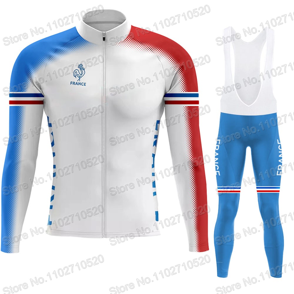 Winter Clothing Men Sale - Frankreich Nationalmannschaft 2025, Radtrikot-Set, langärmelig, Retro-Radsport,